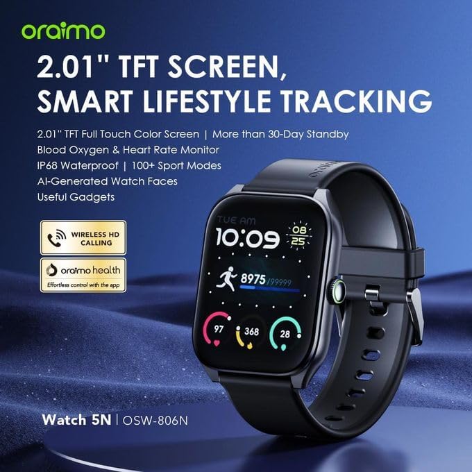 Oraimo Smart Watch 5N – Smartwatch, 1.83-inch screen, 7-day battery life
