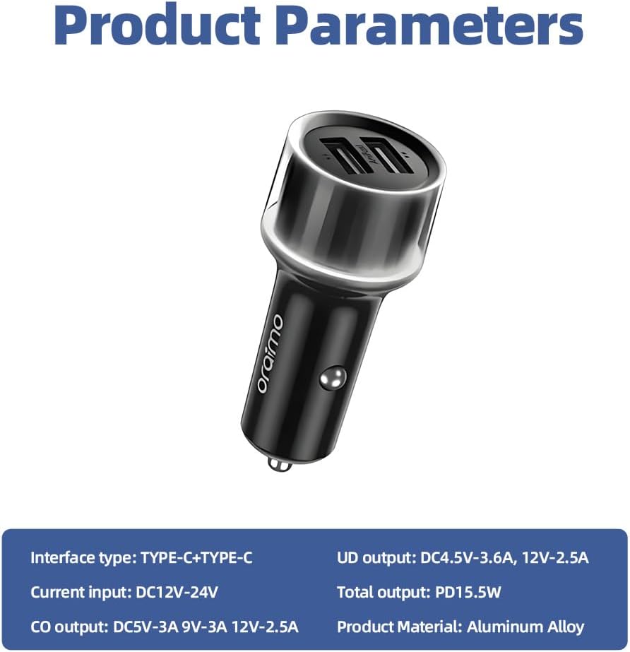 Oraimo Highway Car Charger OCC-1152D – 15.5W Dual Port Car Charger