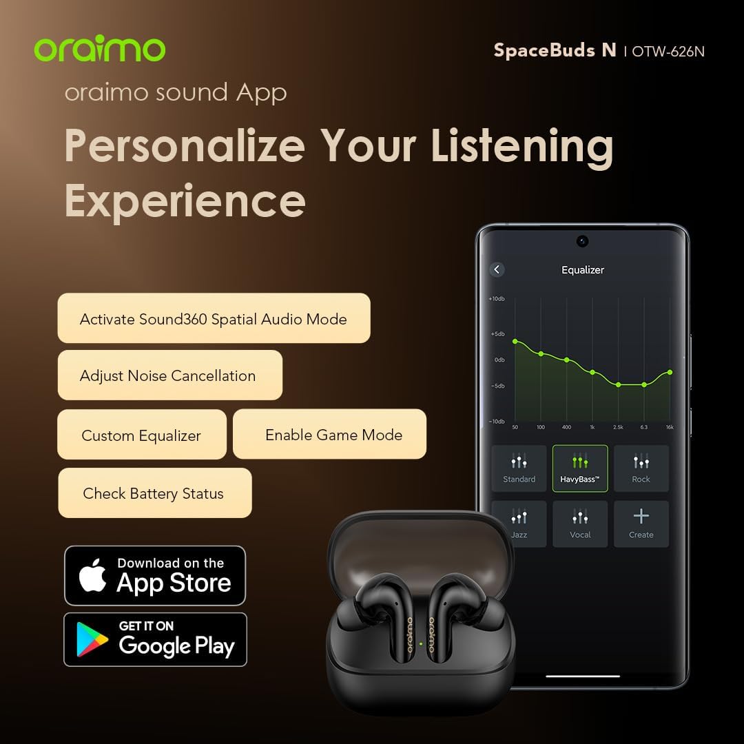 Oraimo SpaceBuds N ANC True Wireless Earbuds – عزل ضوضاء، بطارية قوية، تصميم مريح