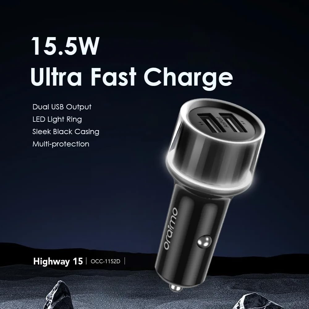 Oraimo Highway Car Charger OCC-1152D – 15.5W Dual Port Car Charger