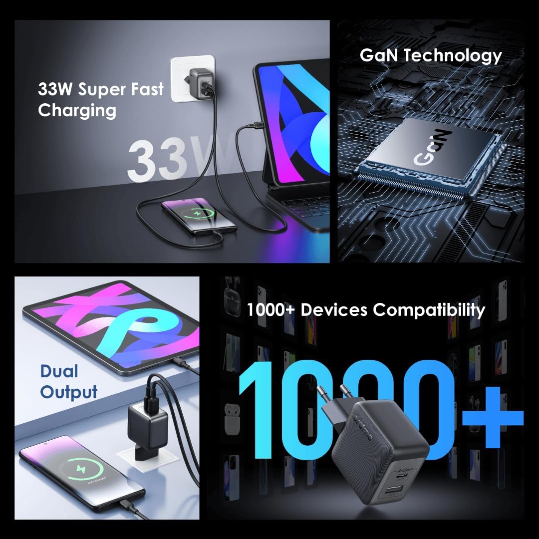 Oraimo PowerGaN 33W Charger OCW-7331E+C54 – Fast USB-C Wall Charger with Type-C Cable