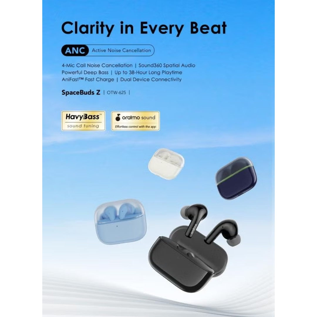 سماعات Oraimo SpeedBuds Z True Wireless – بلوتوث 5.3، بطارية 40 ساعة، مقاومة للماء IPX5