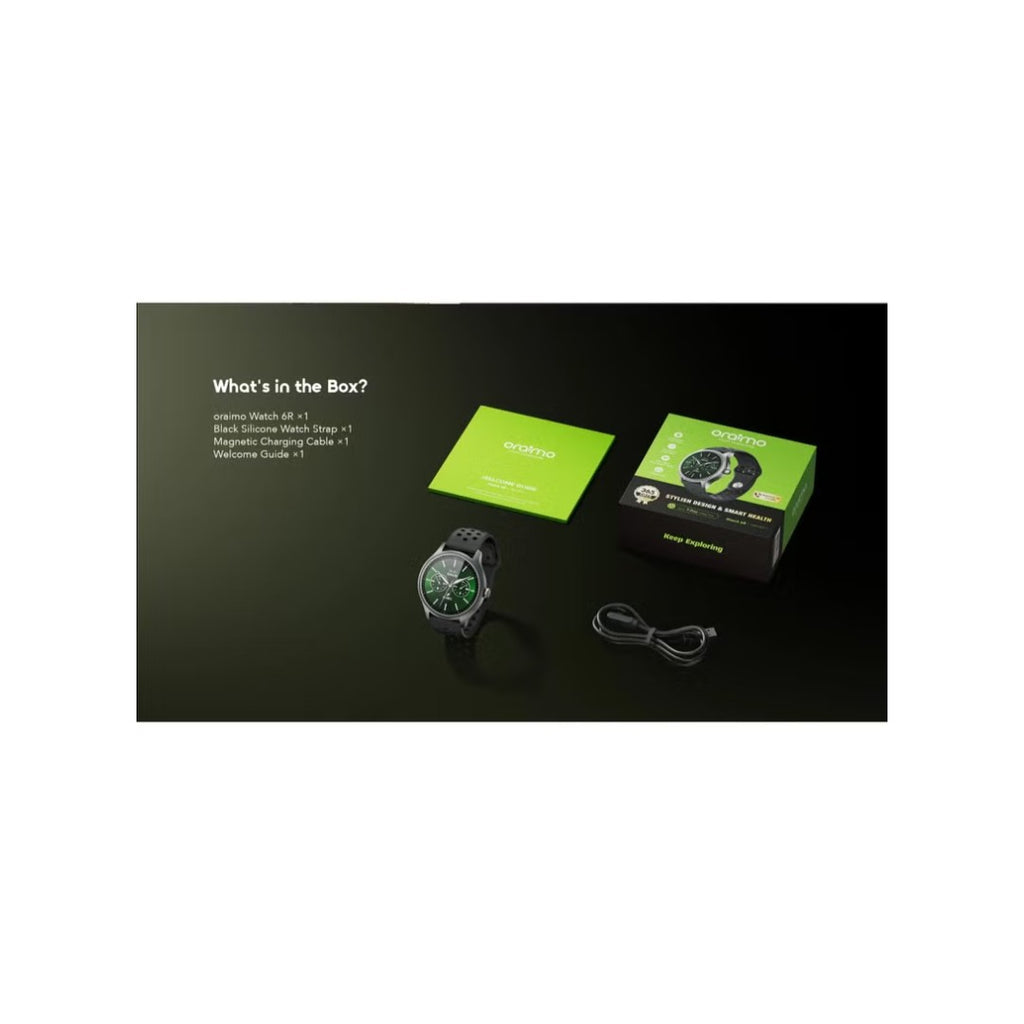 Oraimo SmartWatch 6R OSW-823 – شاشة AMOLED 1.78 بوصة، بطارية 7 أيام، مقاومة IP68