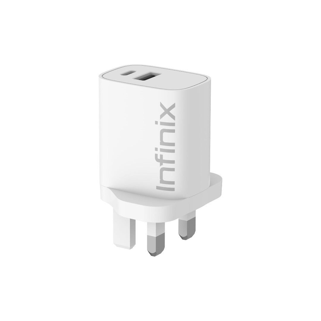INFINIX Fast Charger XC20EU+DC53 – 20W Type-C &amp; 18W Type-A Fast GaN Charger with 60W Cable