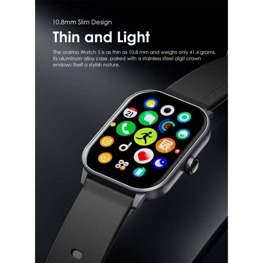 Oraimo Smartwatch 5 OSW-805 – شاشة AMOLED 1.78 بوصة، بطارية 7 أيام، مقاومة IP68
