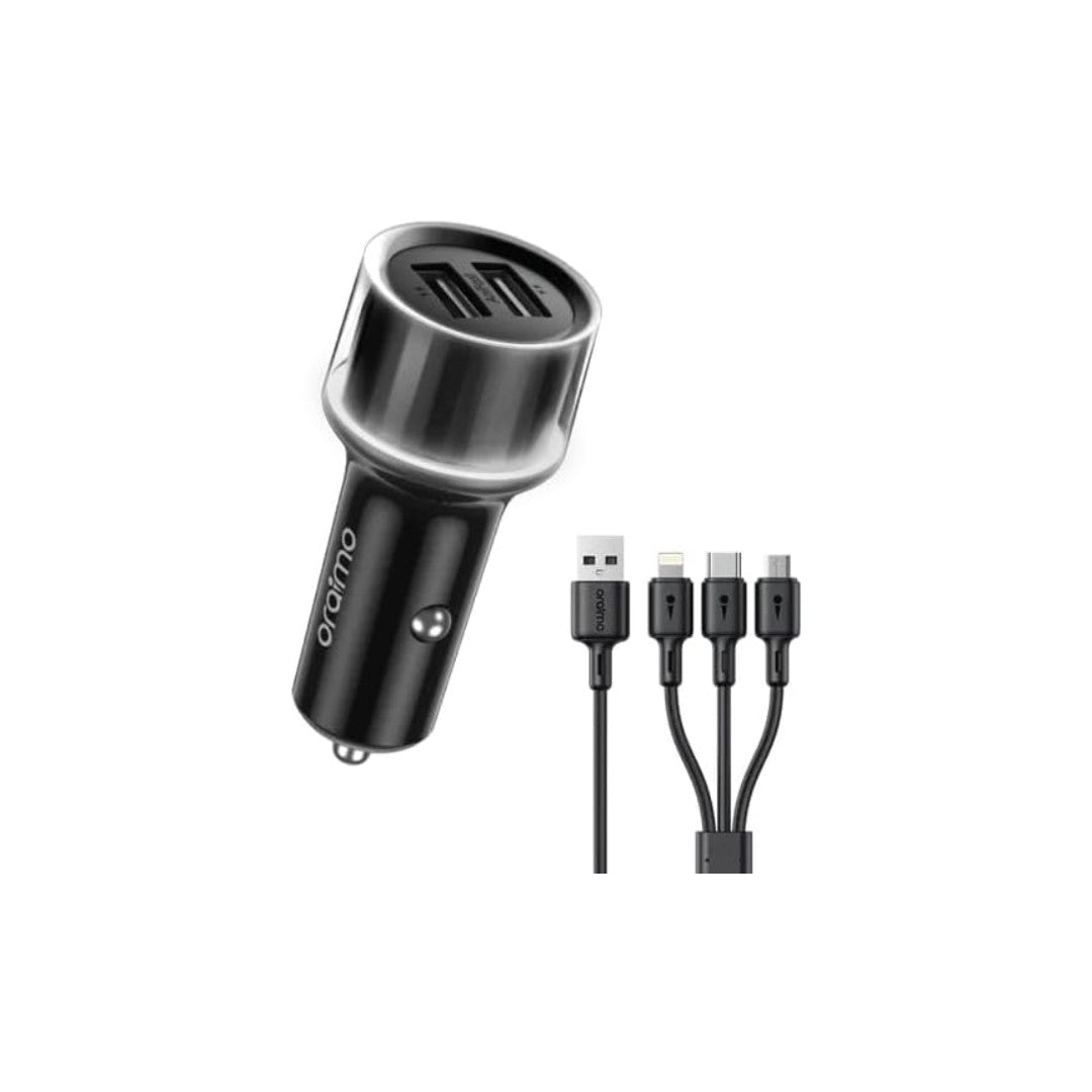 Oraimo Highway 15 Car Charger OCC-1152D-X93 – 15.5W Dual Port Car Charger with 3-in-1 Cable