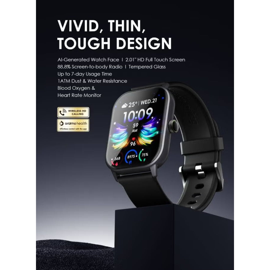 Oraimo Smartwatch 5 OSW-805 – شاشة AMOLED 1.78 بوصة، بطارية 7 أيام، مقاومة IP68