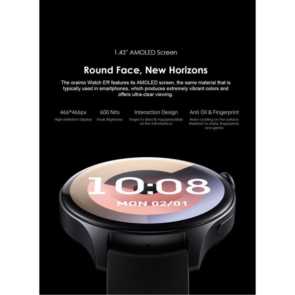 Oraimo Smartwatch ER OSW-42 – شاشة ملونة 1.69 بوصة، بطارية 7 أيام، مقاومة IP68