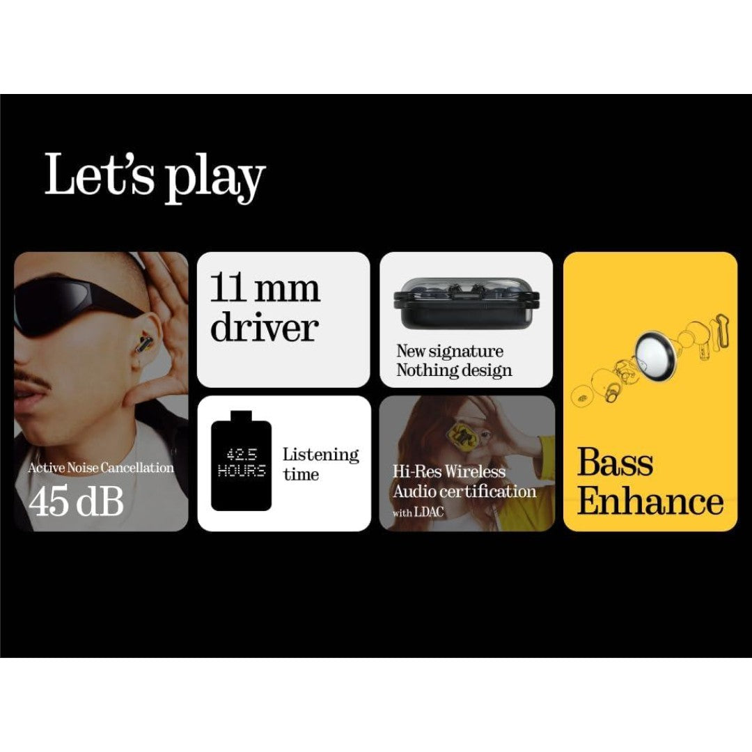 سماعات CMF by Nothing Ear (a) – بلوتوث 5.3، إلغاء ضوضاء نشط، بطارية 42 ساعة، مقاومة للماء IP54