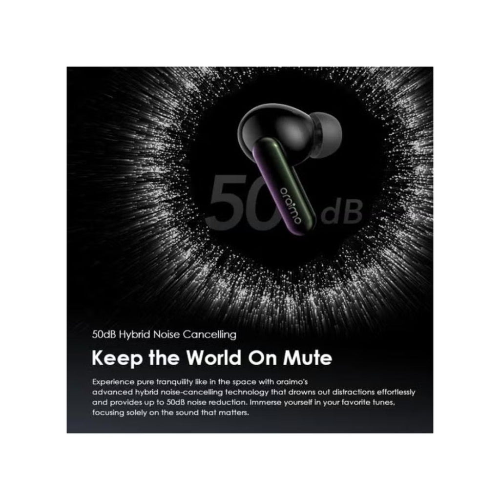 سماعات Oraimo SpaceBuds Hybrid (OTW-630) – بلوتوث 5.3، إلغاء ضوضاء نشط، بطارية 36 ساعة