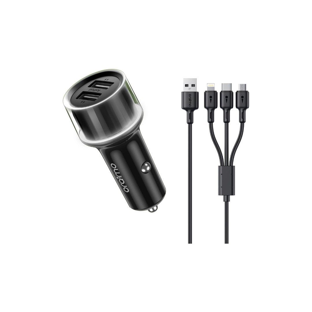Oraimo Highway 15 Car Charger OCC-1152D-X93 – 15.5W Dual Port Car Charger with 3-in-1 Cable