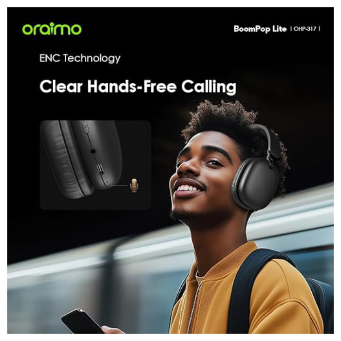 Oraimo BoomPop Lite Wireless ENC Headphones – صوت قوي، بطارية طويلة، تصميم مريح